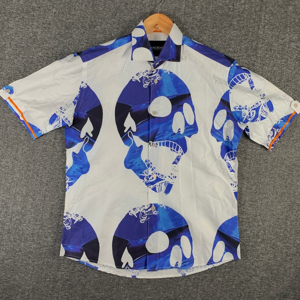 Maceeo Shirt Men Medium Skull White Short Sleeve Bold Party Flamboyant